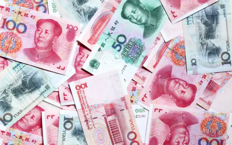 image of various chinese currency yuan bank notes