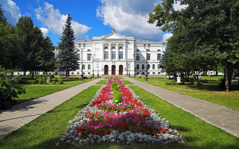 main building of tomsk state university in summer day, siberia, russia