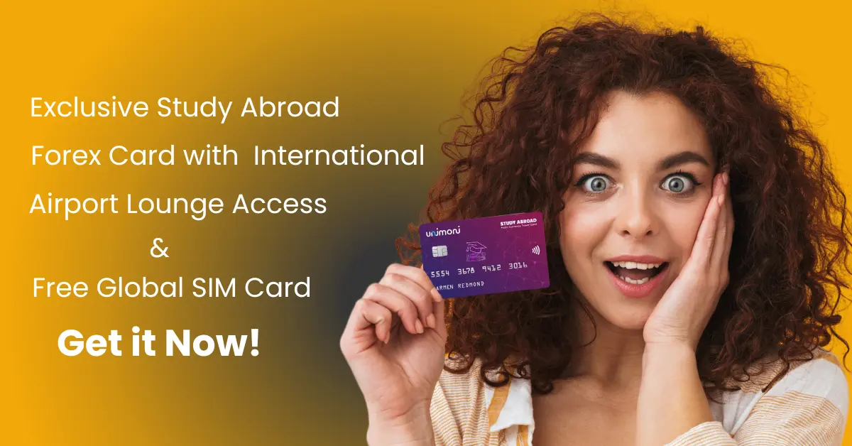 student with study abroad forex card
