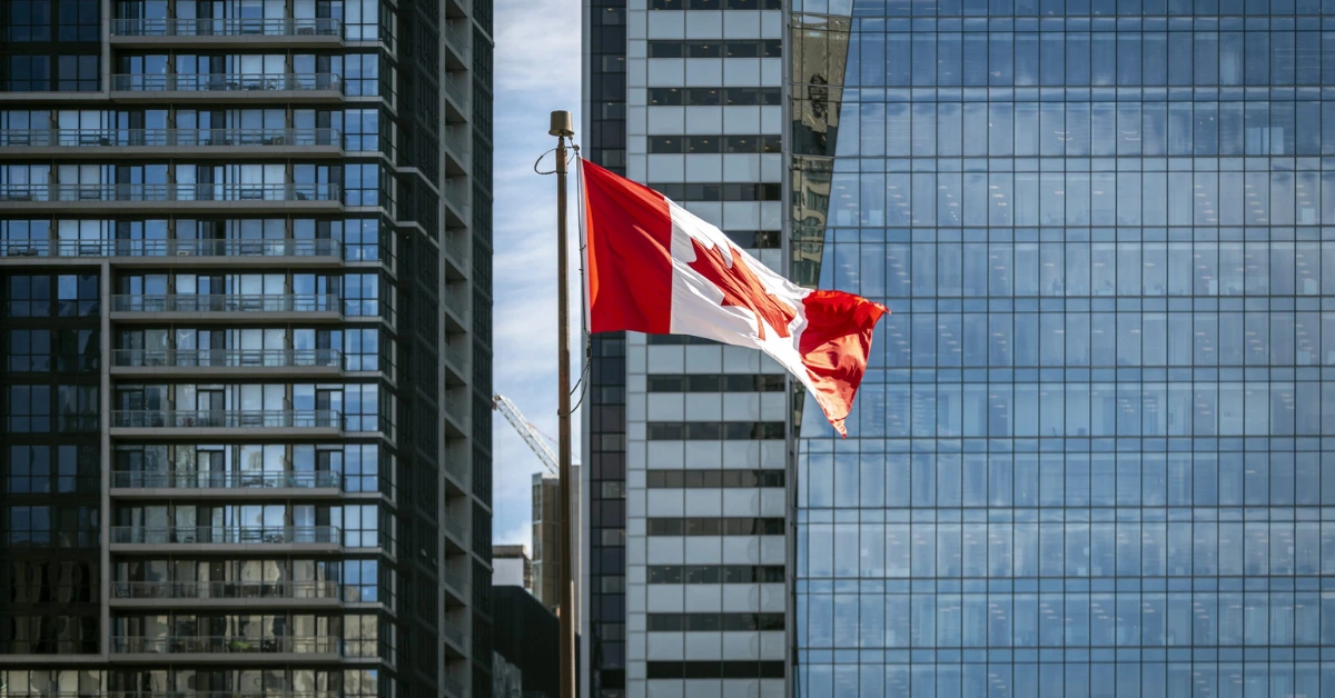 canada flag floating in air